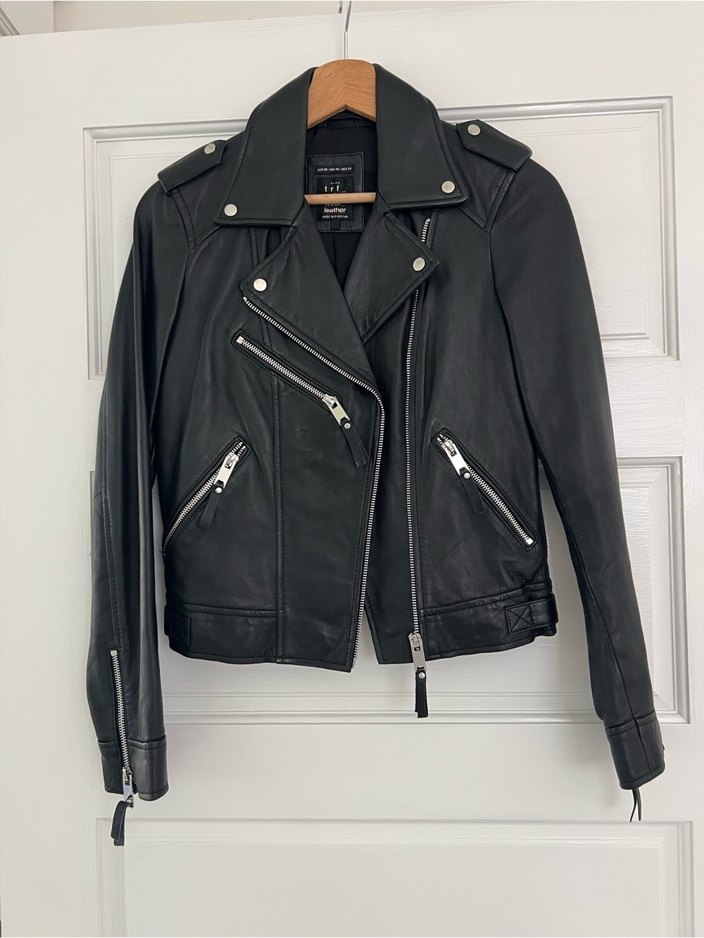 NEW Classic Black Genuine Leather Moto Jacket - Zara